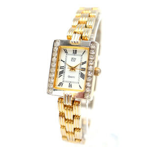 Elizabeth Taylor Women's 20mm Tank Watch Two Tone Jewel Bezel with New Battery